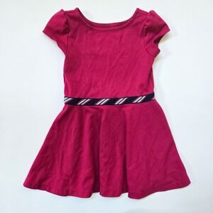 Polo Ralph Lauren Girls 4 Pink Short‎ Sleeve Dress With Striped Waistband